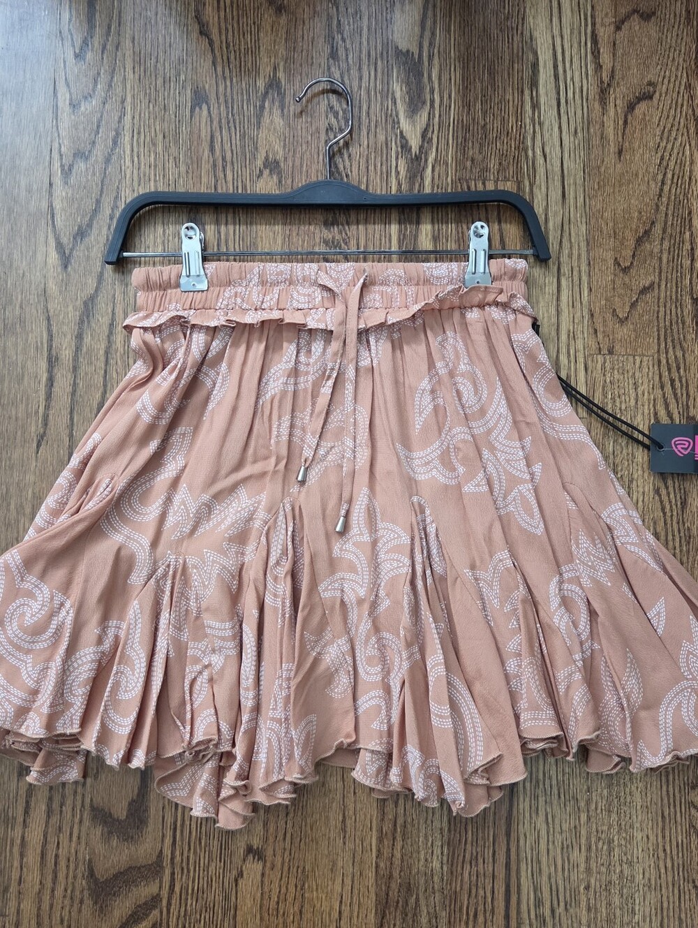 NWT Rock & Roll Denim Paisley Ruffle Mini Skirt Size S Rust Rayon Western Boho